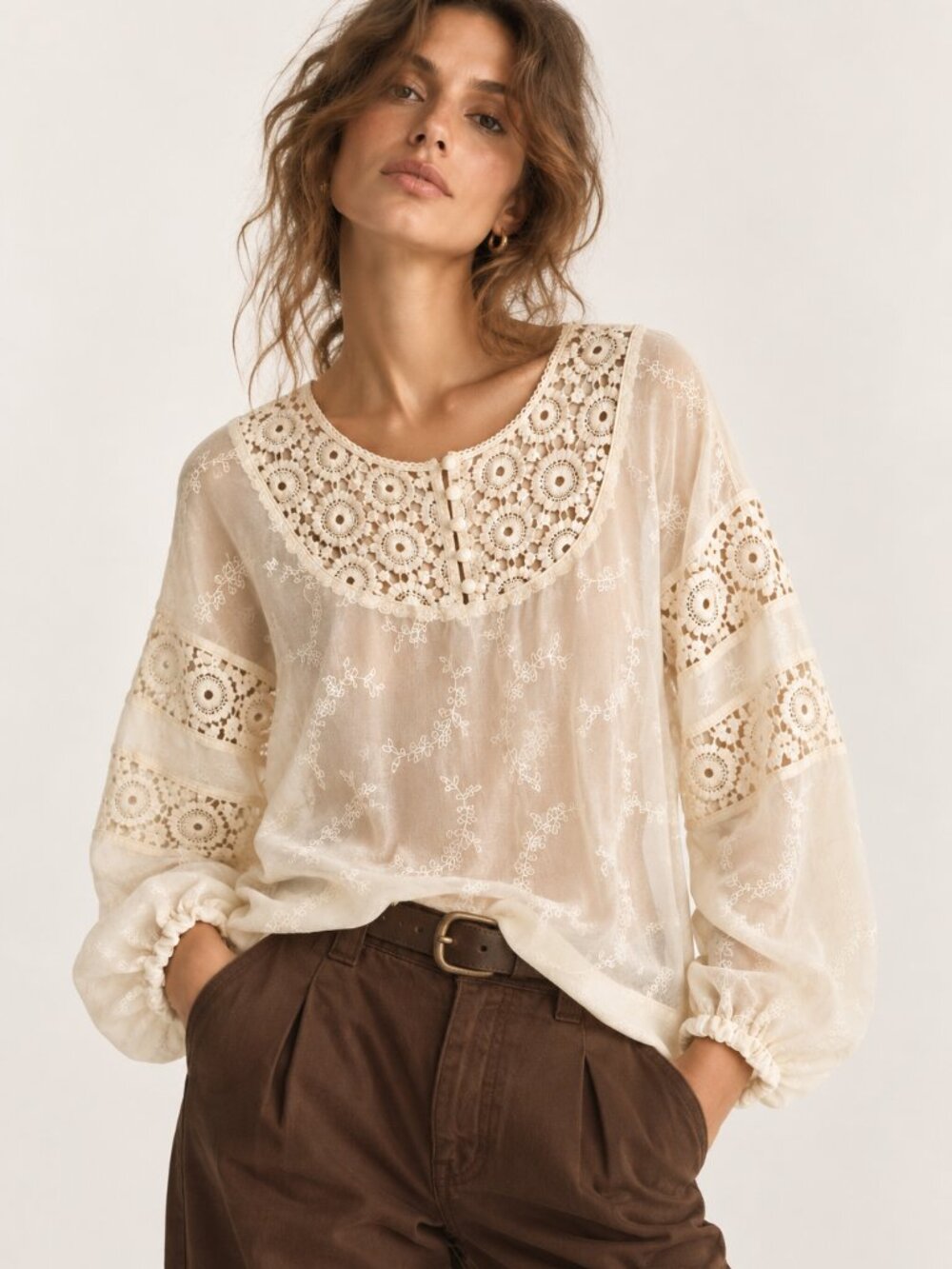 4 Love & Liberty Johnny Was 100% Silk Embroidered Crochet Peasant Boho Blouse S
